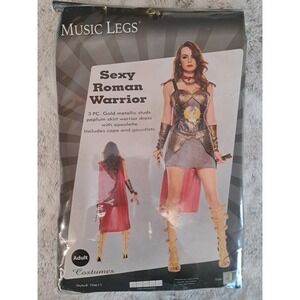 Music Legs Sexy Roman Warrior 3pc Dress Cape Gauntlets Gold Costume Size XL